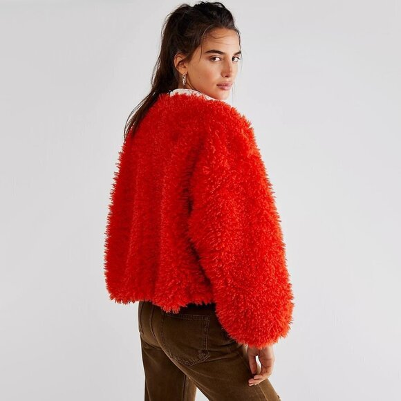 NWT Free People burnt orange red faux fur teddy jacket, XS - Picture 3 of 16